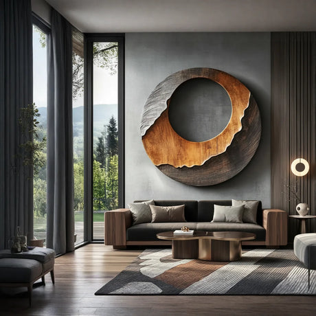 Layered Round Solid Wood Wall Sculpture for Contemporary Interiors