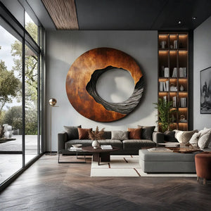 Organic Round Solid Wood Wall Sculpture for Modern Interiors