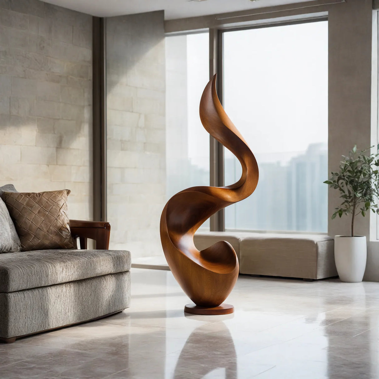 Modern Abstract Solid Wood Floor Sculpture for Luxury Interiors