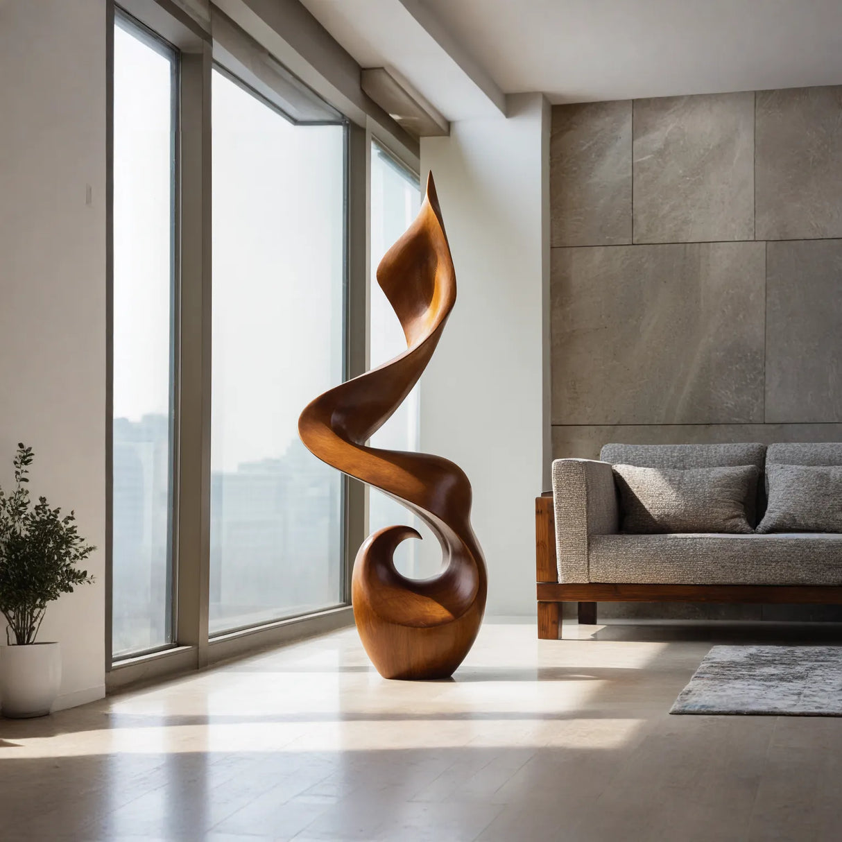 Modern Organic Solid Wood Floor Sculpture for Contemporary Interiors