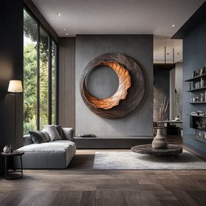 Contemporary Organic Round Solid Wood Wall Sculpture for Interior Art
