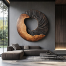 Modern Two Tone Solid Wood Round Wall Sculpture for Interior Art