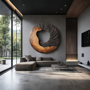 Modern Two Tone Solid Wood Round Wall Sculpture for Interior Art