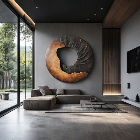 Modern Two Tone Solid Wood Round Wall Sculpture for Interior Art