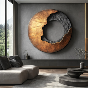 Modern Contrast Round Solid Wood Wall Sculpture for Interior Art