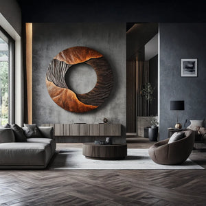Round Solid Wood Wall Art with Open Center Relief Design