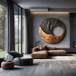 Round Solid Wood Wall Art with Textured Spiral Open Center