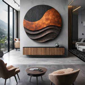 Round Layered Wall Sculpture with Wave Form Relief