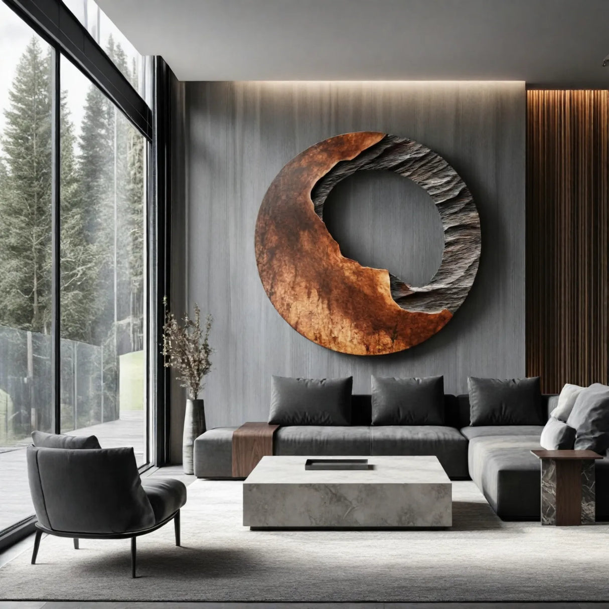 Solid Wood Wall Sculpture with Raw Edge Open Center Design
