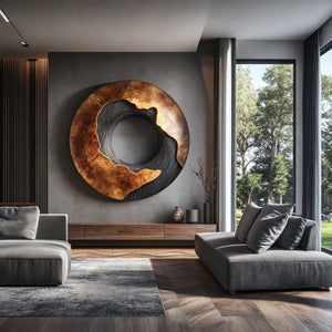 Round Solid Wood Ring Wall Sculpture Modern Organic Wall Art for Living Room