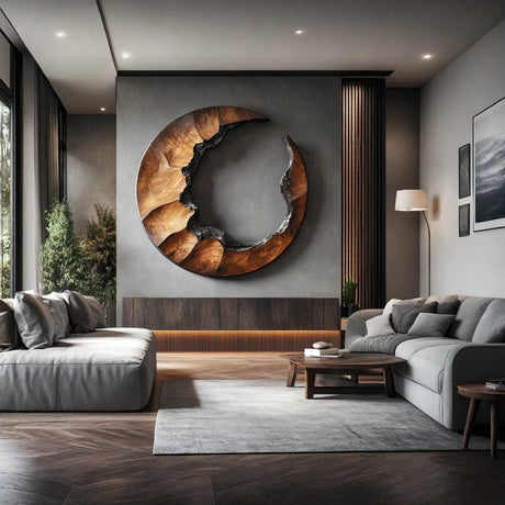 Crescent Moon Solid Wood Wall Sculpture Modern Organic Wall Art for Living Room