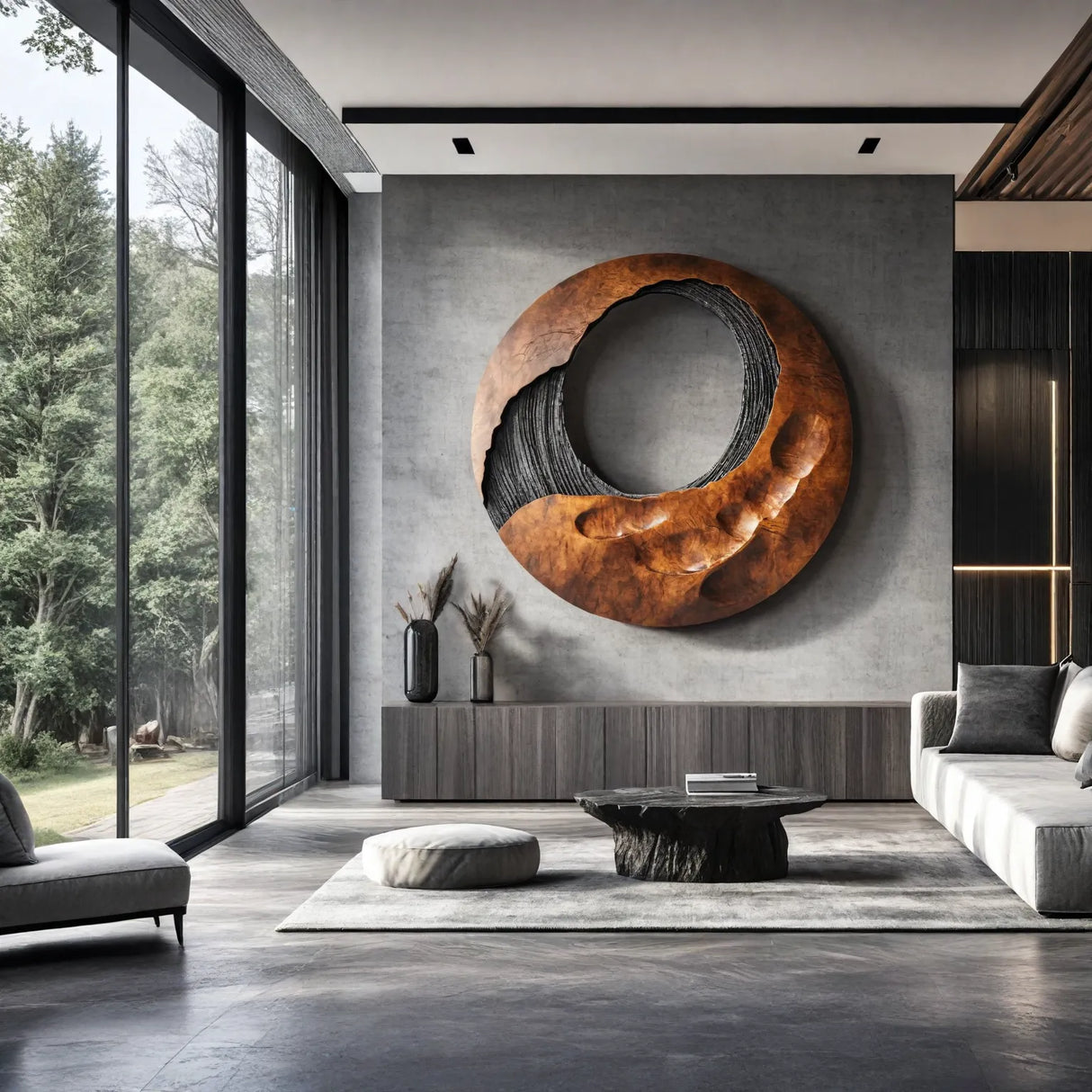 Large Organic Round Solid Wood Wall Sculpture for Modern Interiors