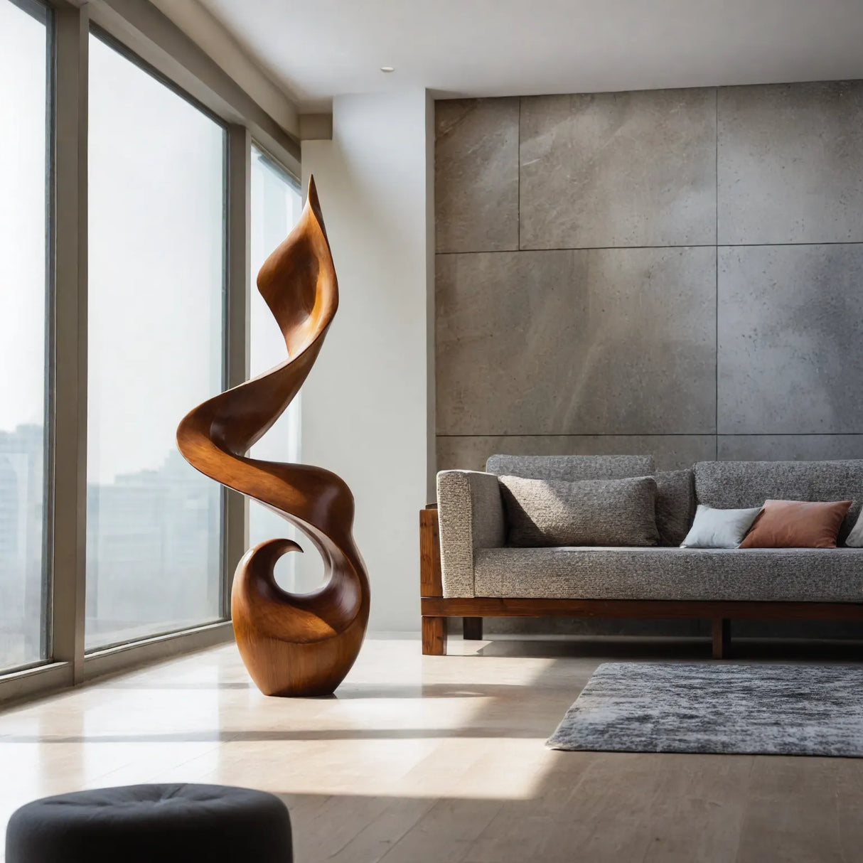 Modern Organic Solid Wood Floor Sculpture for Contemporary Interiors