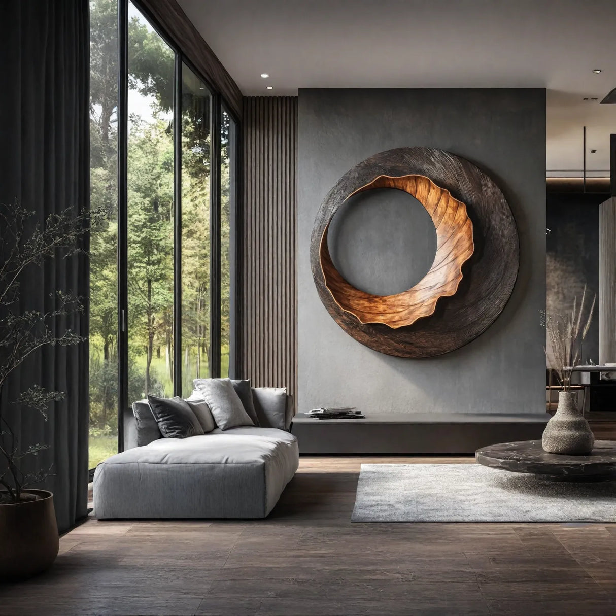 Contemporary Organic Round Solid Wood Wall Sculpture for Interior Art