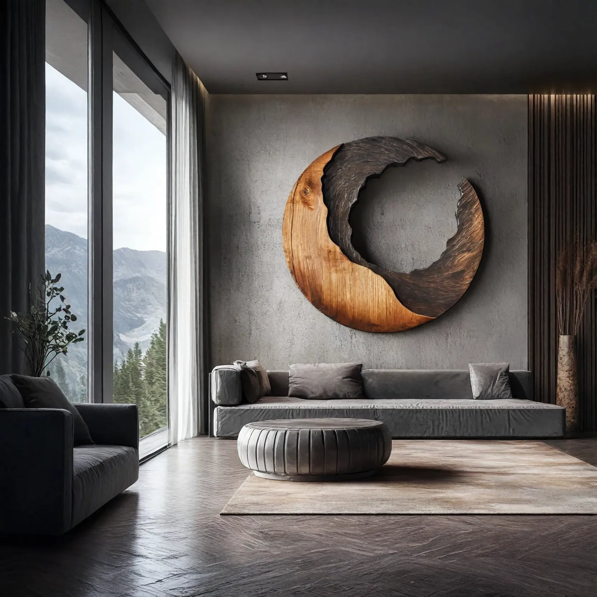 Organic Crescent Solid Wood Wall Sculpture for Modern Interiors