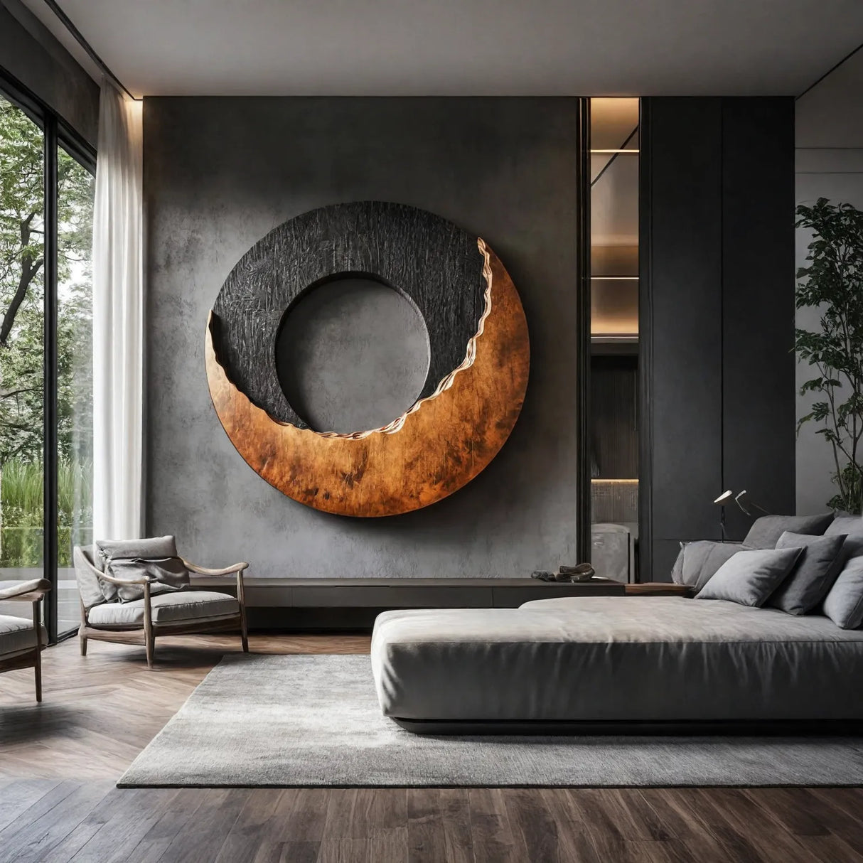 Round Solid Wood Wall Art with Split Tone Open Center Design