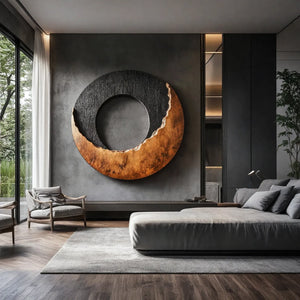 Round Solid Wood Wall Art with Split Tone Open Center Design