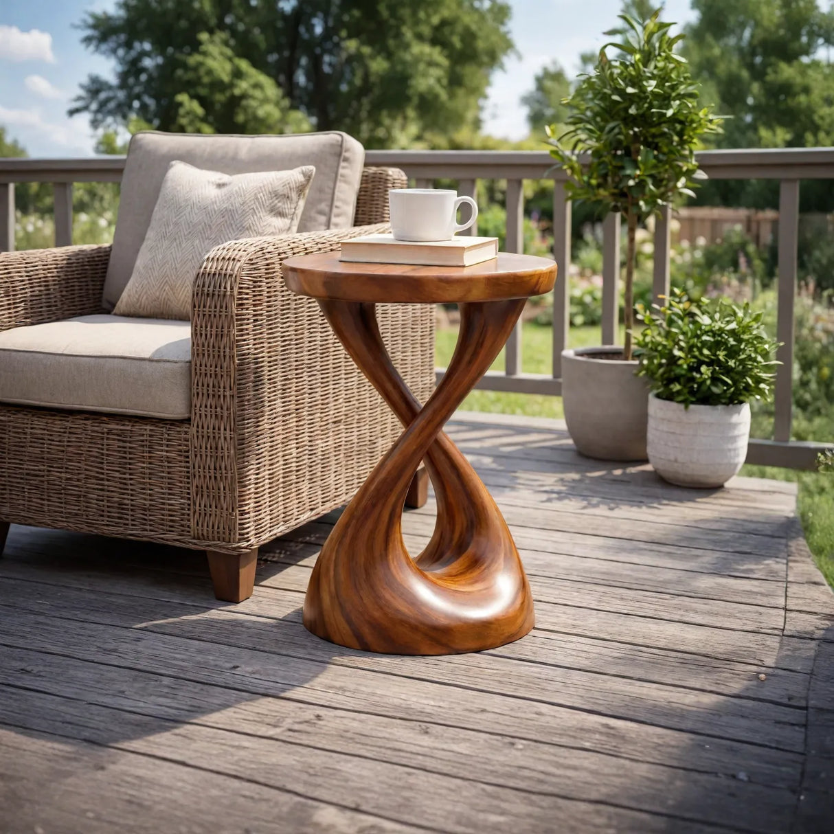 Solid Wood Sculpted Side Table Modern Organic Accent Furniture