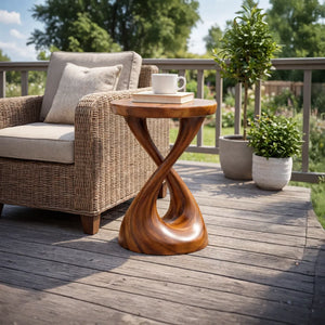 Solid Wood Sculpted Side Table Modern Organic Accent Furniture