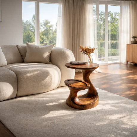 Organic Solid Wood Sculptural Side Table for Living Room Decor