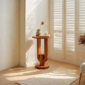 Tall Solid Wood Side Table Modern Pedestal Accent Table Living Room Decor