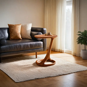 Modern Sculptural Solid Wood Side Table for Living Room Decor