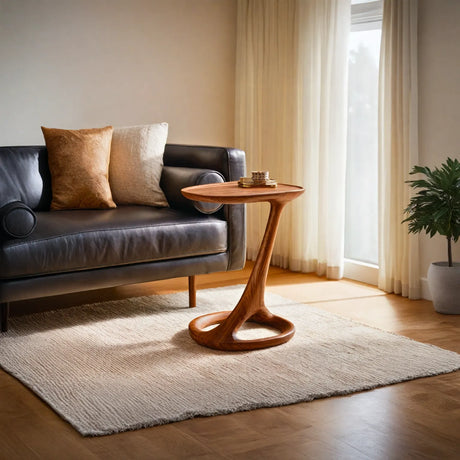 Modern Sculptural Solid Wood Side Table for Living Room Decor