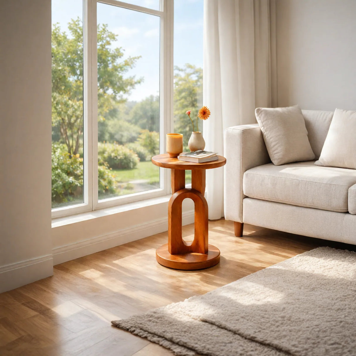 Tall Solid Wood Side Table Round Top Pedestal Living Room Decor