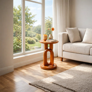 Tall Solid Wood Side Table Round Top Pedestal Living Room Decor