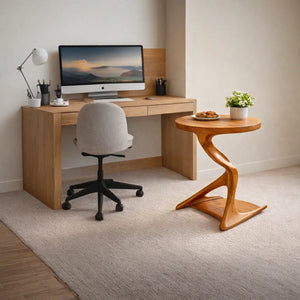 Twist Stem Solid Wood Side Table with Round Top for Living Room Decor