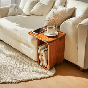 Sculptural Solid Wood Side Table for Living Rooms and Reading Corners