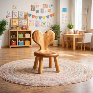 Solid Wood Kids Chair with Heart Shaped Backrest for Nursery Bedroom or Playroom