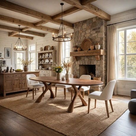Solid Wood Dining Table with Sculpted Organic Legs for Dining Room