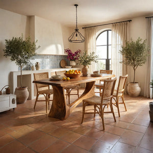 Live Edge Solid Wood Dining Table with Sculptural Base for Dining Room