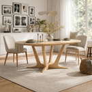 Oval Solid Wood Dining Table with Sculptural Cross Base for Dining Room