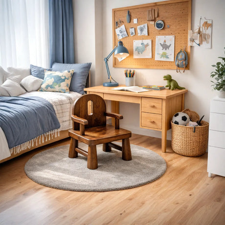 Solid Wood Kids Chair Handcrafted Wooden Armchair for Playrooms or Classrooms