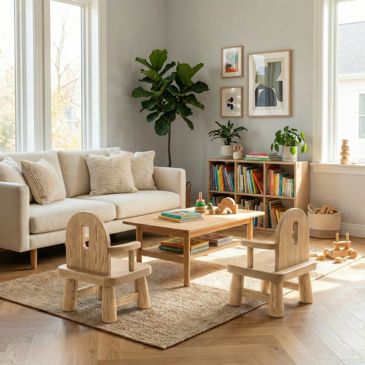 Solid Wood Kids Chair Handcrafted Wooden Armchair for Playrooms or Classrooms