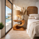 Handcrafted Solid Wood Nightstand for Bedside Lamp with Sculptural Wave Form