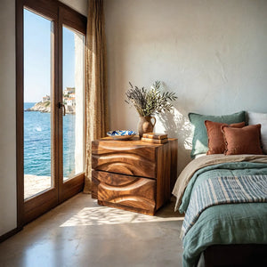 Handcrafted Solid Wood Nightstand with Sculpted Wave Drawer Fronts