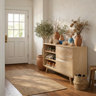 Handcrafted Solid Wood Shoe Cabinet with Open Shelves for Entryway