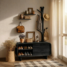 Handcrafted Solid Wood Shoe Cabinet with Coat Rack for Entryway and Hallway