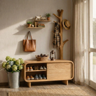 Handcrafted Solid Wood Shoe Cabinet with Coat Rack for Entryway and Hallway