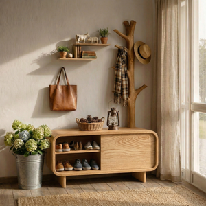 Handcrafted Solid Wood Shoe Cabinet with Coat Rack for Entryway and Hallway