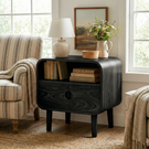 Solid Wood Nightstand with Double Door Storage and Open Shelf for Bedroom