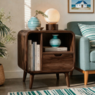Solid Wood Nightstand with Drawer and Open Side Storage for Bedroom