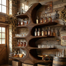 Handcrafted Solid Wood Wall Mounted Whiskey Shelf with Organic Branch Form