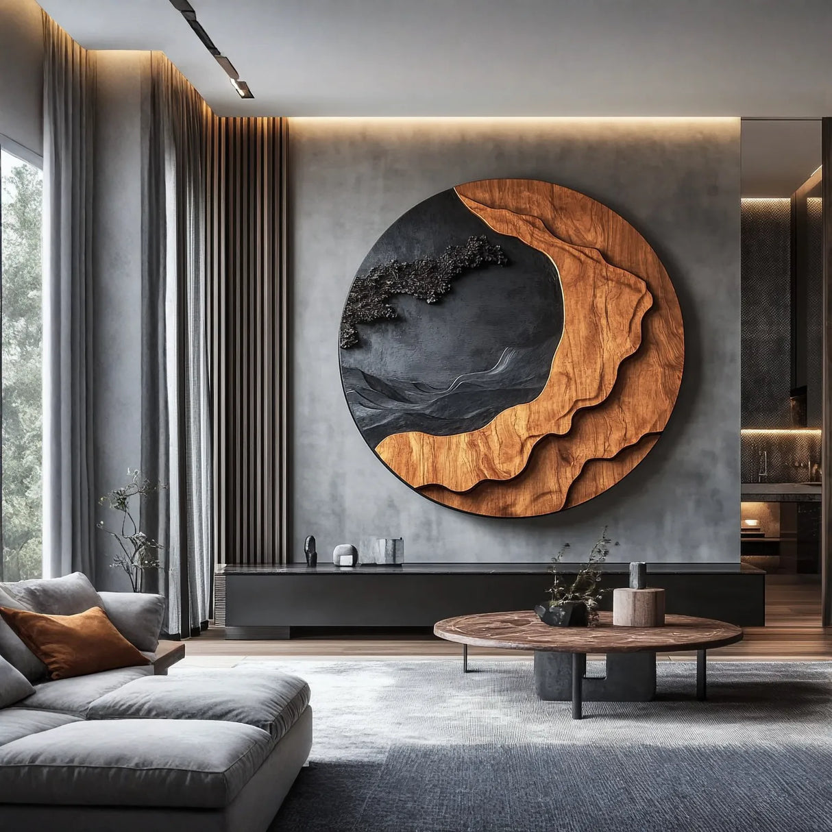 Modern Layered Solid Wood Wall Art Sculpture for Living Room