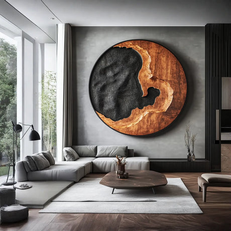 Modern Abstract Solid Wood Wall Sculpture for Living Room