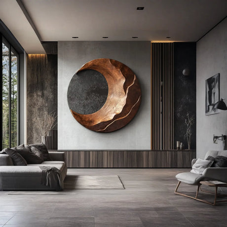 Modern Crescent Solid Wood Wall Art Sculpture for Living Room Interior Decor