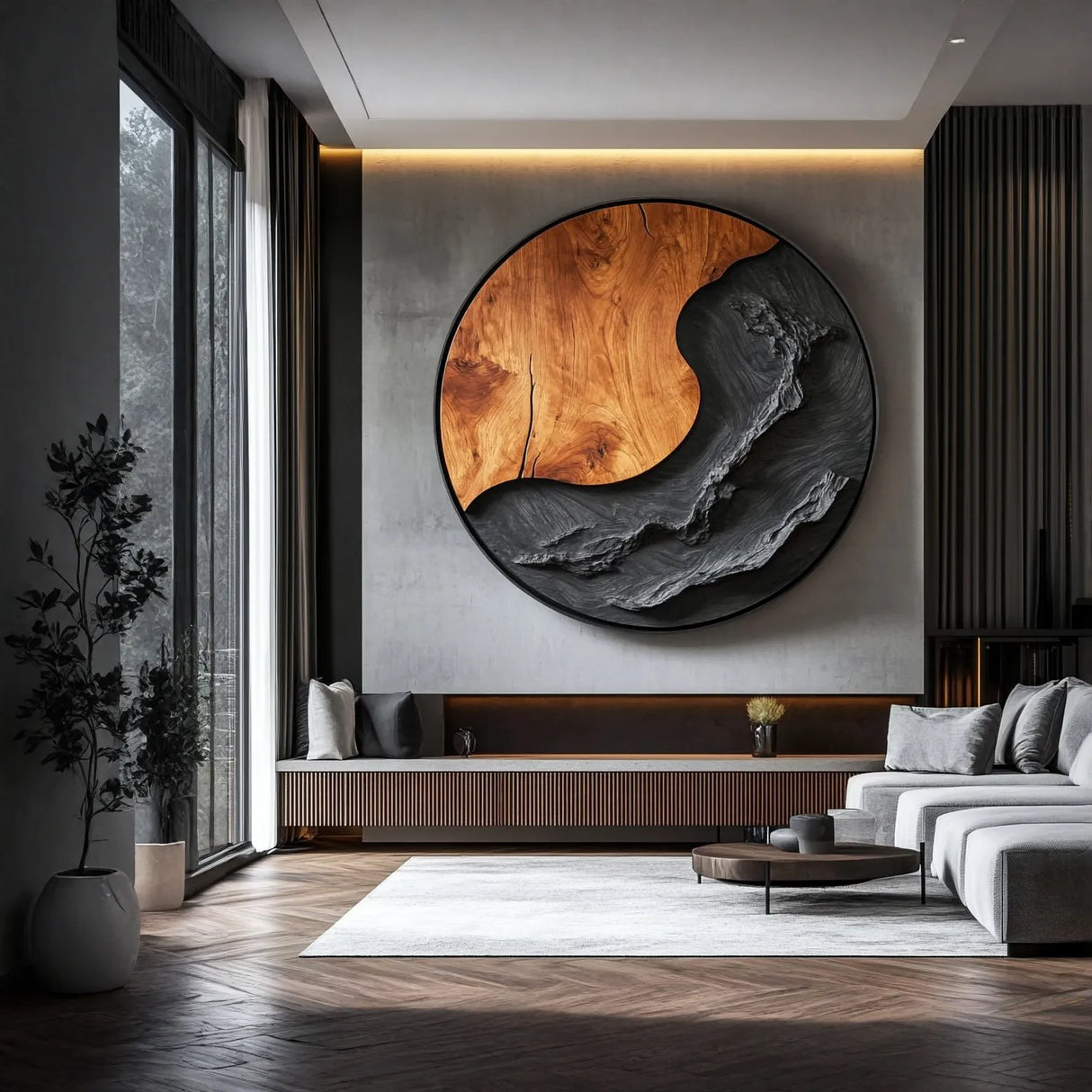 Contemporary Wave Solid Wood Wall Art Sculpture for Living Room